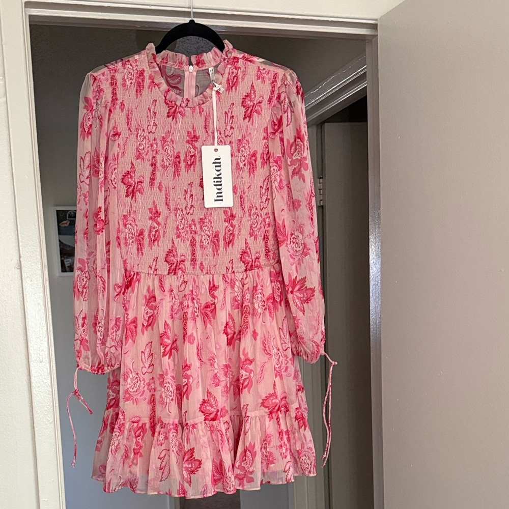 Indikah Pink Floral Casual Dress